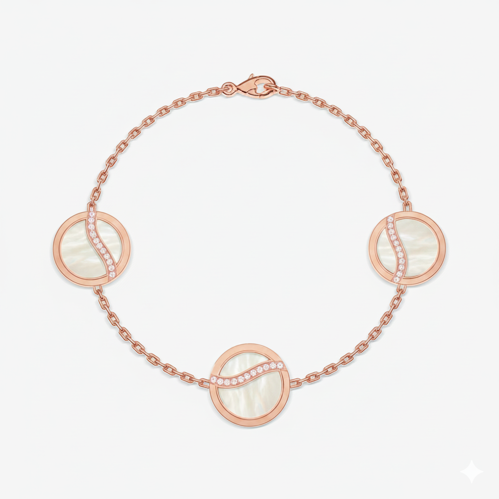 Wavy Line Bracelet 3 discs Or jaune Diamant Nacre